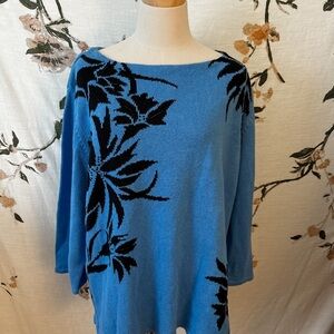 Blue Beaded Floral Sweater